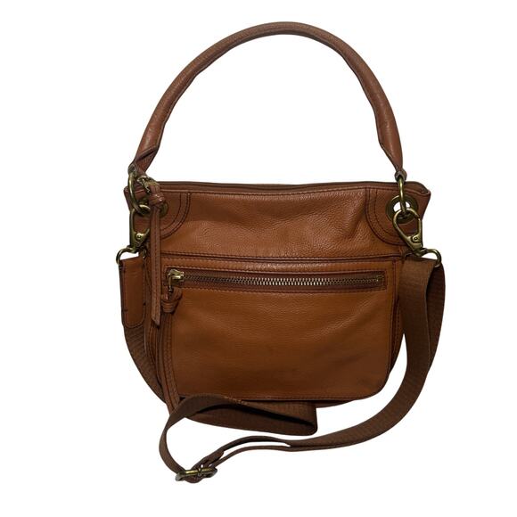 FOSSIL Tan Brown LEATHER Hobo Crossbody Bag Adjustable Strap Classic Y2K Style - Picture 2 of 10